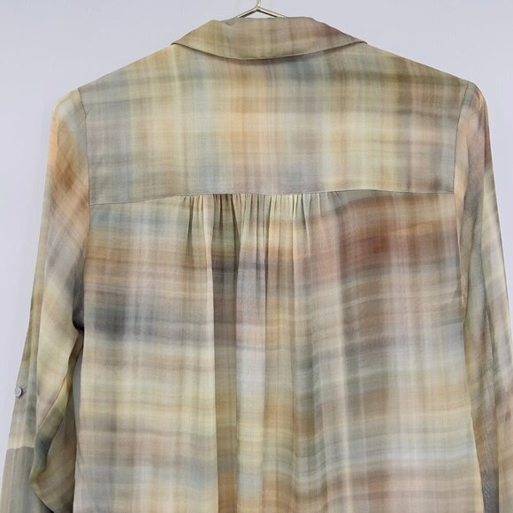 Soft Surroundings Roll Tab Long Sleeves Sheer Plaid FRont Button Shirt PS - Picture 6 of 8